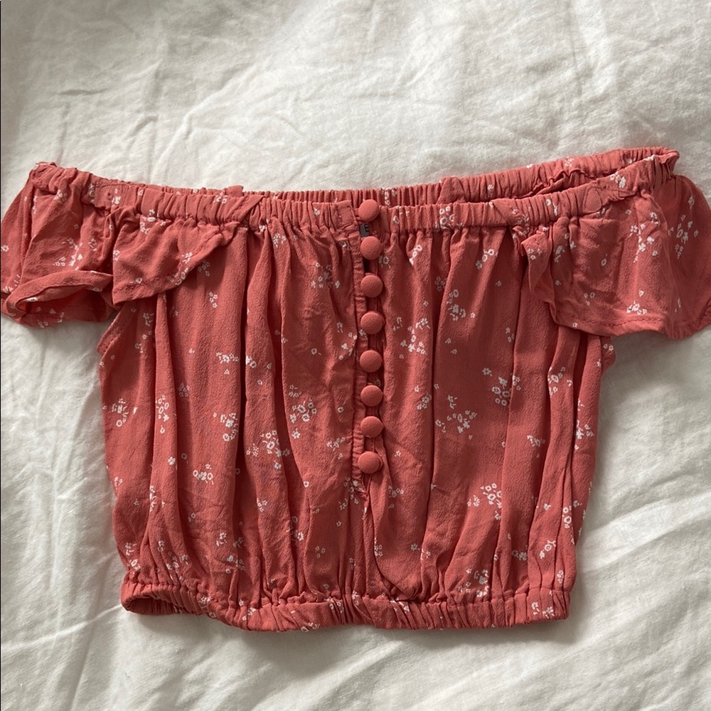 Floral Off-Shoulder Top in Coral